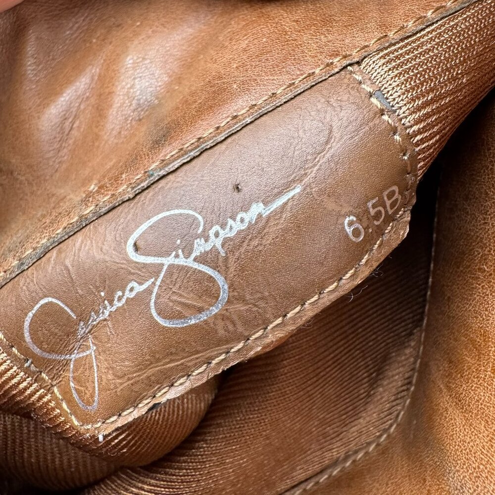 Jessica Simpson Cognac Leather Platform Slouch Boots Size 6.5B AS-IS/REPAIR - Picture 8 of 13